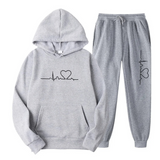 Edith | Damen Hoodie und Jogginghose-Set mit Herzschlagmotiv – Hellgrau