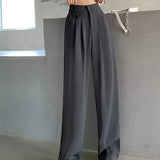 Damenhose mit hoher Taille und weitem Bein | Lockerer Schnitt – Grau