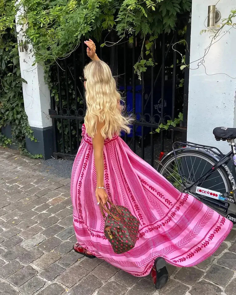 Maxi Sommerkleid aus Viskose – A-Linie, Blumenmuster, Boho-Stil