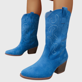Gunda | Damen Westernstiefel Weiter Schaft Kniehohe Stiefel – Hellblau