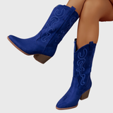 Gunda | Damen Westernstiefel Weiter Schaft Kniehohe Stiefel – Königsblau
