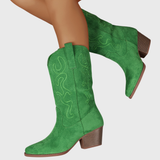 Gunda | Damen Westernstiefel Weiter Schaft Kniehohe Stiefel – Smaragd