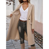Gundula | Damen Longcoat Langer Mantel Grau – Aprikose