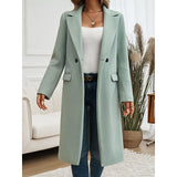 Gundula | Damen Longcoat Langer Mantel Grau – Grün