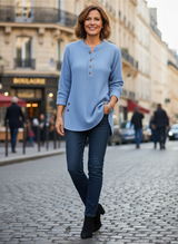 Gunnhild | Damen Pullover Tunika Langarm Henley – Blau