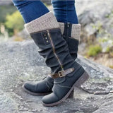 Gunnora | Damen Kniehohe Stiefel mit Strickschaft – Schwarz