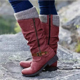 Gunnora | Damen Kniehohe Stiefel mit Strickschaft – Rot