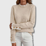 Gwenda | Damen Strickpullover mit Spitze Rundhals – Aprikose