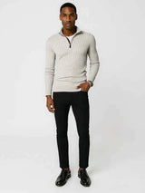 Halber Reißverschluss Strickpullover Herren – Weiß
