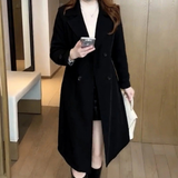 Hanni | Damen Lange Winterjacke im Zweireiher Stil – Schwarz
