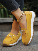 Flache Damen-Loafer mit Schnallen | Rutschfeste Sohle – Gelb