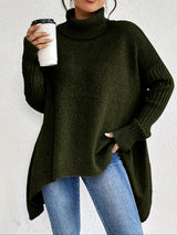Hedrun | Damen Rollkragenpullover Oversize Strickpullover – Olivgrün