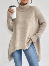 Hedrun | Damen Rollkragenpullover Oversize Strickpullover – Khaki