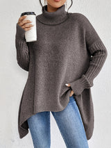 Hedrun | Damen Rollkragenpullover Oversize Strickpullover – Braun