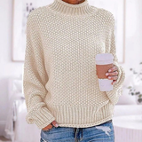 Heike | Damen Beige Rollkragenpullover mit Langarm und Weitem Schnitt – Beige