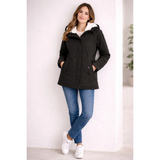 Helena | Damen Lange Wasserdichte Winterjacke mit Kapuze – Schwarz
