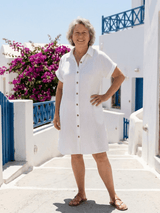 Helene | Damen Knielanges Kleid mit Tasche – Casual Sommerkleid Vordertasche Alltag 2026 – Weiß
