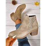 Helvara | Damen Stiefeletten mit Blockabsatz und Cutout – Khaki