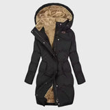 Helvike | Damen Lange Steppjacke mit Kapuze – Schwarz
