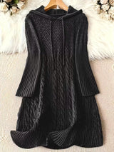 Helwina | Damen Strickkleid mit Kapuze Grobstrick – Schwarz
