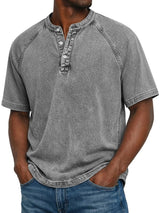 Henley Shirt Herren Kurzarm im Vintage-Look – Grau