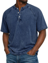 Henley Shirt Herren Kurzarm im Vintage-Look – Dunkelblau
