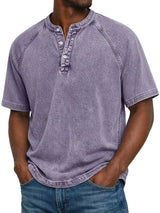 Henley Shirt Herren Kurzarm im Vintage-Look – Lila