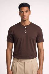 Henley T-Shirt Herren Kurzarm Basic – Braun