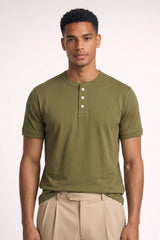 Henley T-Shirt Herren Kurzarm Basic – Olivgrün