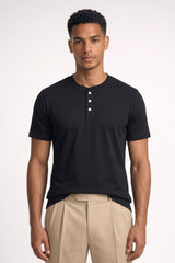 Henley T-Shirt Herren Kurzarm Basic – Schwarz