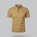 Henley T-Shirt Herren Kurzarm Stehkragen – Khaki