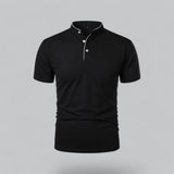 Henley T-Shirt Herren Kurzarm Stehkragen – Schwarz
