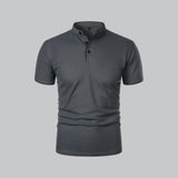 Henley T-Shirt Herren Kurzarm Stehkragen – Dunkelgrau