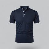 Henley T-Shirt Herren Kurzarm Stehkragen – Marineblau