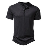 Henley T-Shirt Herren Kurzarm – Schwarz