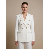 Henriette | Damen Zweireiher Blazer mit goldenen Knöpfen – Weiß