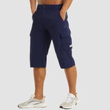 Herren 3/4 Cargo-Shorts mit Reißverschlusstaschen und Gürtelschlaufen – Dunkelblau