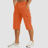 Herren 3/4 Cargo-Shorts mit Reißverschlusstaschen und Gürtelschlaufen – Orange