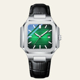 Herren Armbanduhr Eckig mit Lederarmband – Grün
