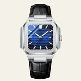 Herren Armbanduhr Eckig mit Lederarmband – Blau