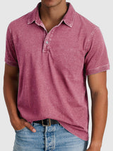 Elias | Herren Baumwoll-Denim Kurzarm Poloshirt – Rosa