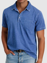 Elias | Herren Baumwoll-Denim Kurzarm Poloshirt – Blau