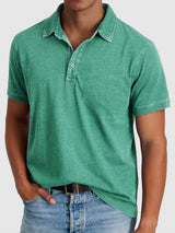 Elias | Herren Baumwoll-Denim Kurzarm Poloshirt – Grün
