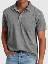 Elias | Herren Baumwoll-Denim Kurzarm Poloshirt – Grau