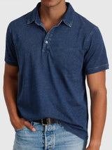 Elias | Herren Baumwoll-Denim Kurzarm Poloshirt – Marineblau
