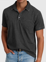 Elias | Herren Baumwoll-Denim Kurzarm Poloshirt – Schwarz