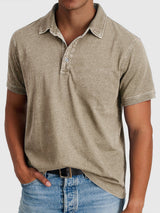 Elias | Herren Baumwoll-Denim Kurzarm Poloshirt – Khaki
