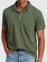 Elias | Herren Baumwoll-Denim Kurzarm Poloshirt – Armeegrün