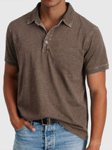 Elias | Herren Baumwoll-Denim Kurzarm Poloshirt – Braun