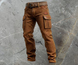 Felix | Herren Cargohose Slim Fit Strukturmuster Seitentaschen – Dunkelbraun